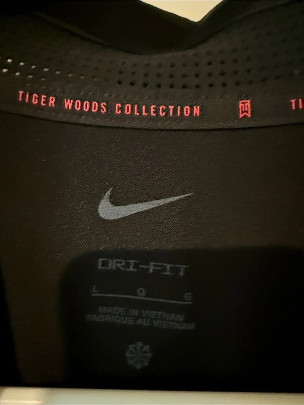 Nike Black Polo with White Stripes and ACC Logo Tiger Woods Collection